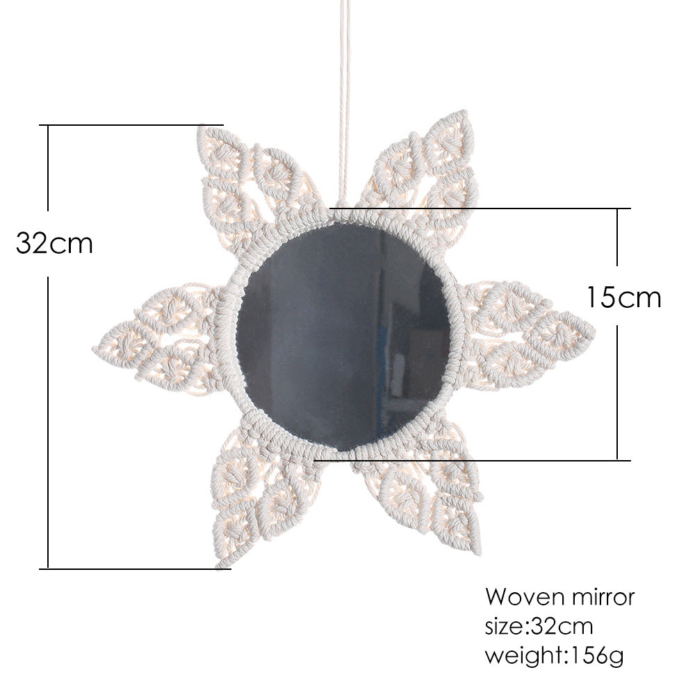 Bohemian woven leaf feather hand-woven tapestry mirror living room bedroom wall hanging porch decorative mirror