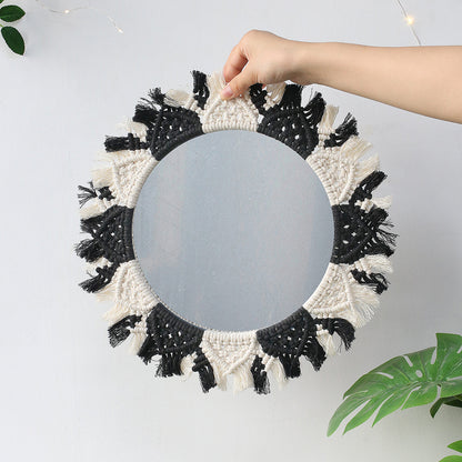 Bohemian woven leaf feather hand-woven tapestry mirror living room bedroom wall hanging porch decorative mirror