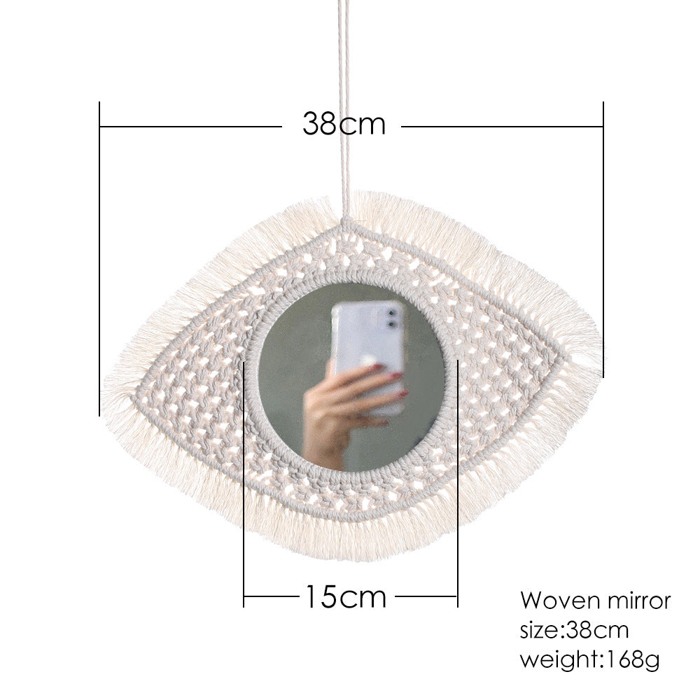 Bohemian woven leaf feather hand-woven tapestry mirror living room bedroom wall hanging porch decorative mirror
