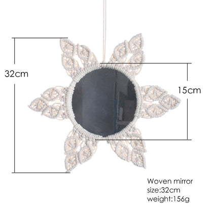 Bohemian woven leaf feather hand-woven tapestry mirror living room bedroom wall hanging porch decorative mirror