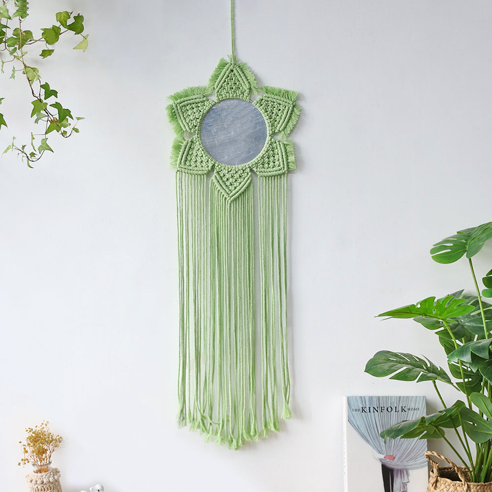 Bohemian woven leaf feather hand-woven tapestry mirror living room bedroom wall hanging porch decorative mirror